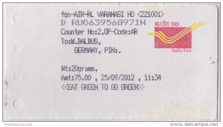 Eat Green To Go Green, Health, Polution, Environment, Post Office Reciept With Slogan As Per Scan - Polucion