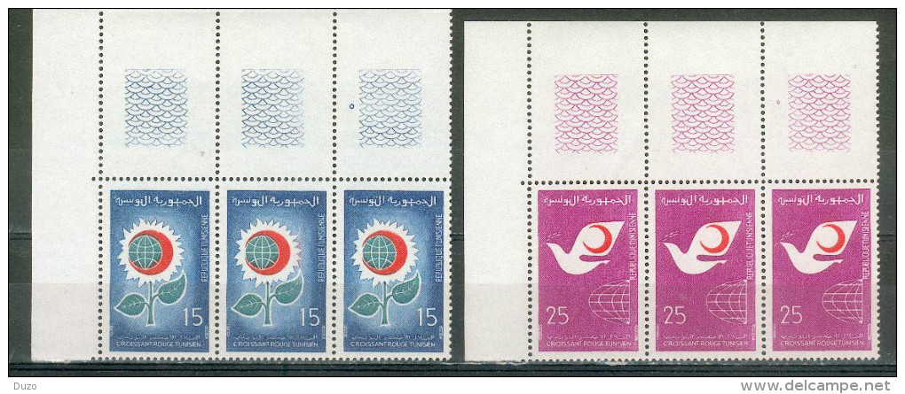 Tunisie 1968 - 2 Bandes De 3 Avec CdF  Croissant Rouge - Y&T 651/652 ** Neufs Luxe 1er Choix (TB). - Tunisie (1956-...)