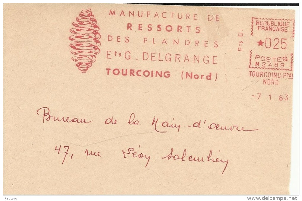 Lettre  EMA Secap N Manufacture De Ressorts Des Flandres Acier Fer Usines Industries  Metier  59 Tourcoing  A15/38 - Fábricas Y Industrias