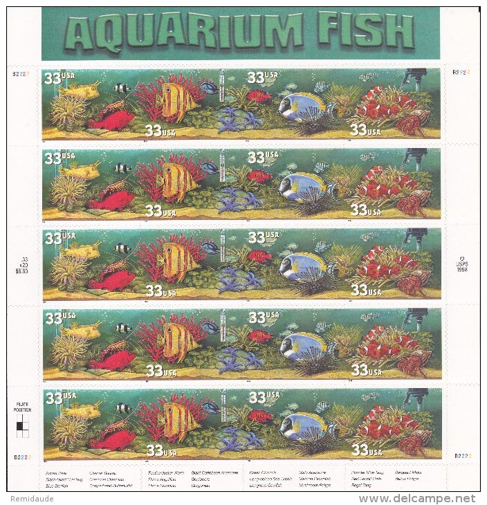 USA - 1999 - FEUILLE MiNr. 3140/3 ** - ANIMAUX - POISSONS D'AQUARIUM - Nuevos