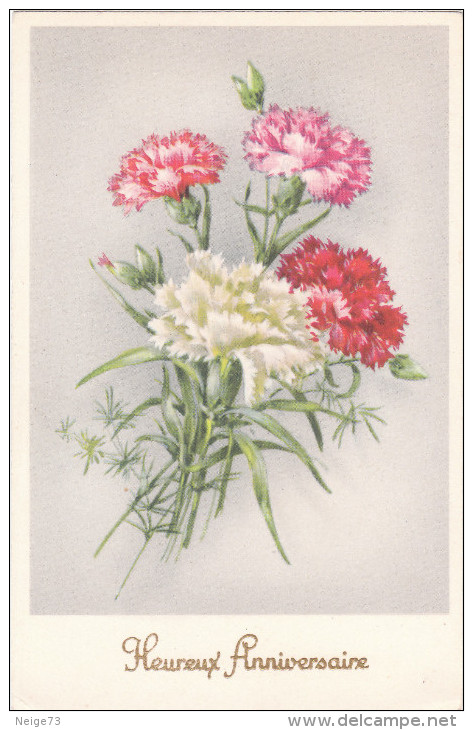 Carte Postale Ancienne Fantaisie - Fleurs - Oeillets - Heureux Anniversaire - Autres & Non Classés