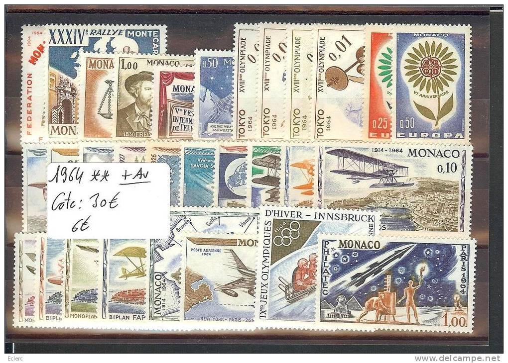 MONACO  Année Complète 1964 + Avions  **  ( SANS Charnière )    Cote: 30 € - Komplette Jahrgänge