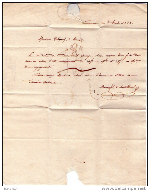 LAC De Carvin Pour Rouen- 1832- Cachet 1/2 Fleuron  " 61 CARVIN " 3 Scan - 1801-1848: Precursores XIX