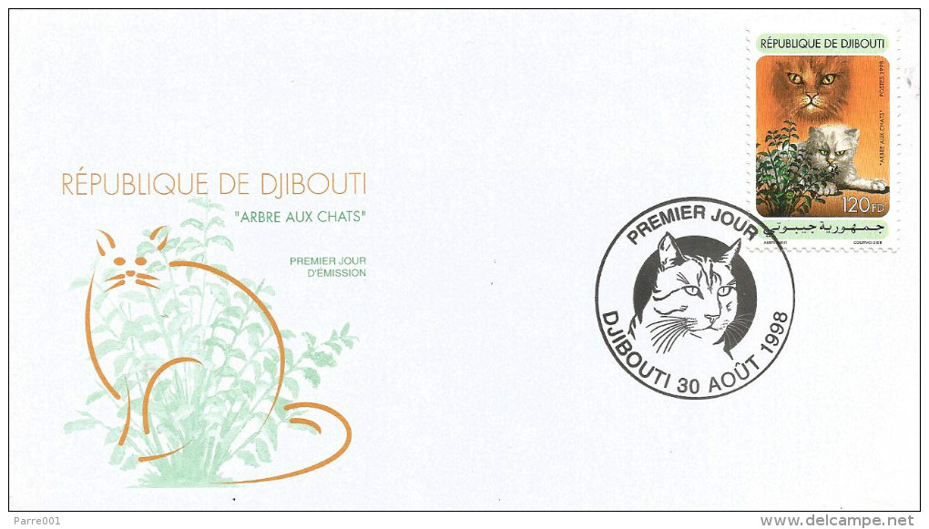 Djibouti 1998 Cat Valeria Plant FDC Cover - Djibouti (1977-...)