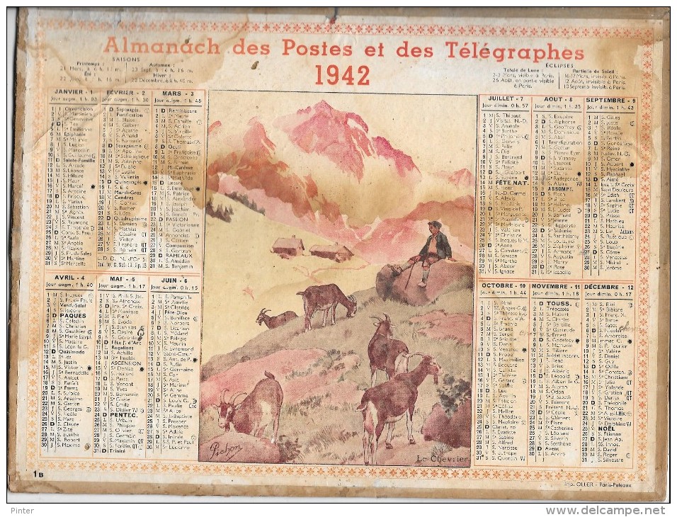 CALENDRIER - ALMANACH DES POSTES ET DES TELEGRAPHES - ANNEE 1942 - Grand Format : 1941-60