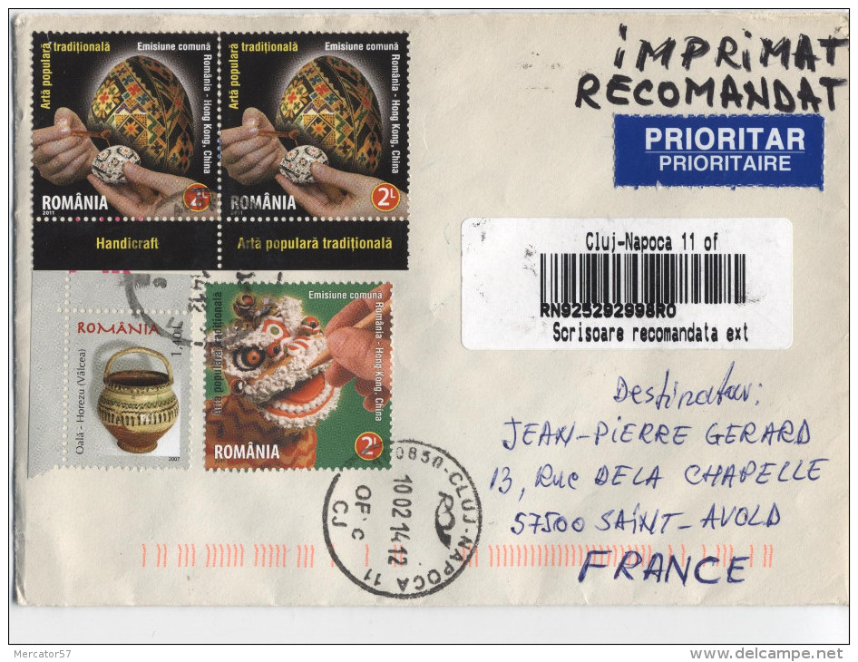 ROUMANIE Lettre Envoyée En Recommandée Timbres Oeufs Et Artisanat - Postmark Collection