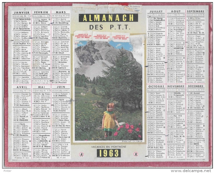 CALENDRIER - ALMANACH DES POSTES ET DES TELEGRAPHES - ANNEE 1963 - Photo D'Annecy - Grand Format : 1961-70