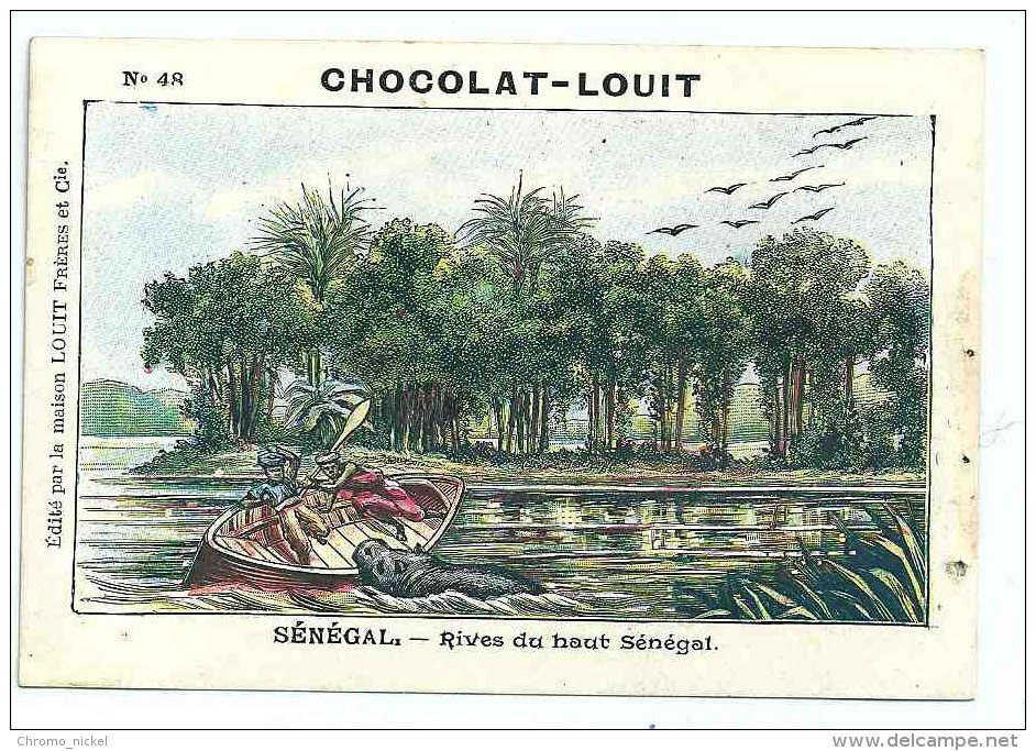 Chromo Sénégal Rives Du Haut Sénégal Pub: Chocolat-Louit 110 X 75 Mm Bien - Louit