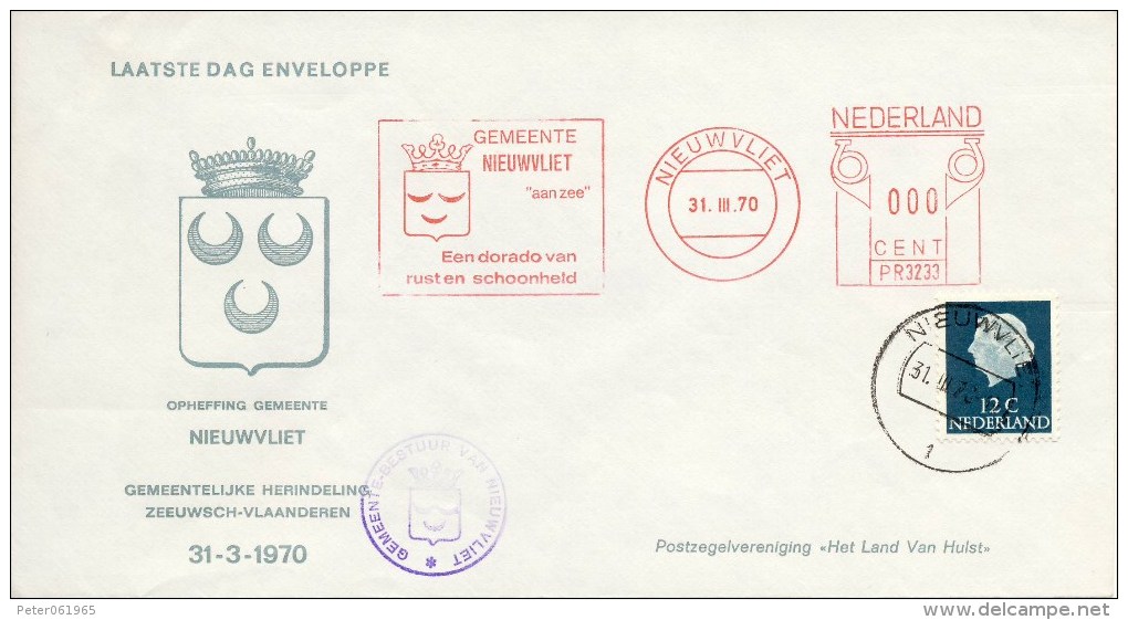 Laatste Dag Enveloppe - Gem. Herindeling Zeeuwsch-Vlaanderen - Nieuwvliet (1970) - Covers & Documents