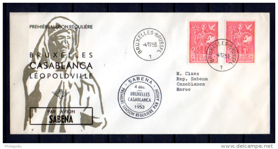 Jeunesse Européenne  Sur Lettre Bruxelles – Casablanca, 1er Liaison Par Sabena - Lettres & Documents