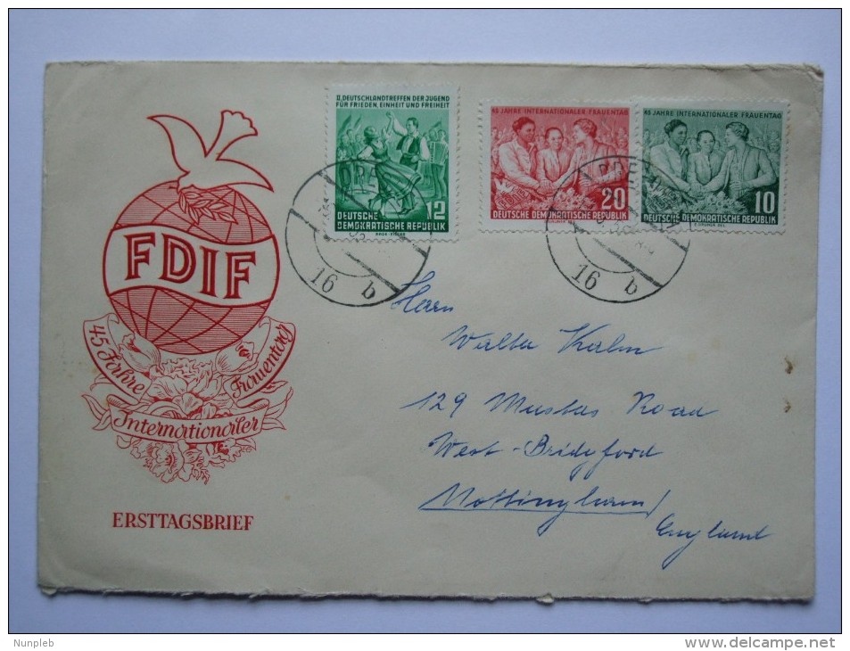 GERMANY DDR 1956  COVER DRESDEN TO ENGLAND INTERNATIONALER FRAUENTAG - Otros & Sin Clasificación