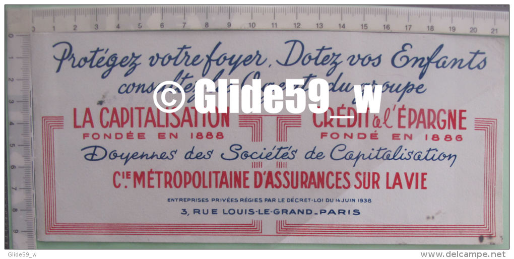 Buvard - Cie METROPOLITAINE D'ASSURANCES SUR LA VIE - La Capitalisation - Crédit à L'Epargne - Bank En Verzekering