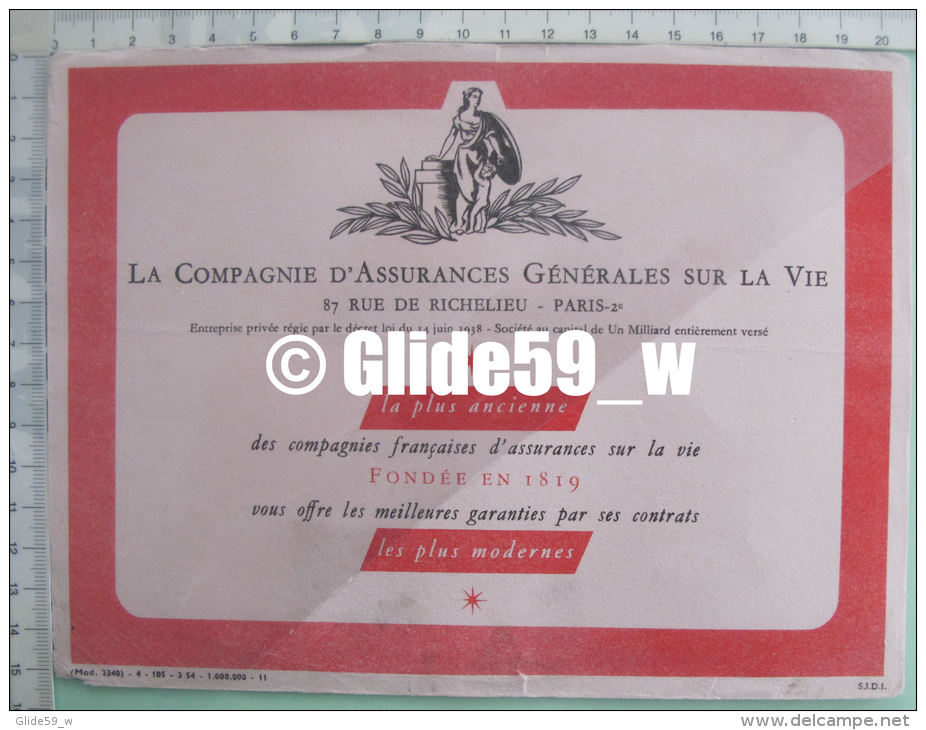 Buvard LA COMPAGNIE D'ASSURANCES GENERALES SUR LA VIE - Fondée En 1819 - Bank En Verzekering