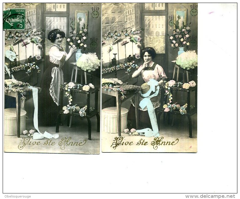 LOT DE 2 CARTES VIVE STE ANNE FEMME FLEURS - Prénoms