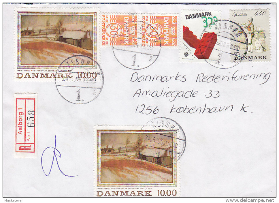 Denmark Registered Einschreiben Recommandé AALBORG Label 1989 Cover Brief Gemälde Paintings & CEPT Stamps - Lettres & Documents