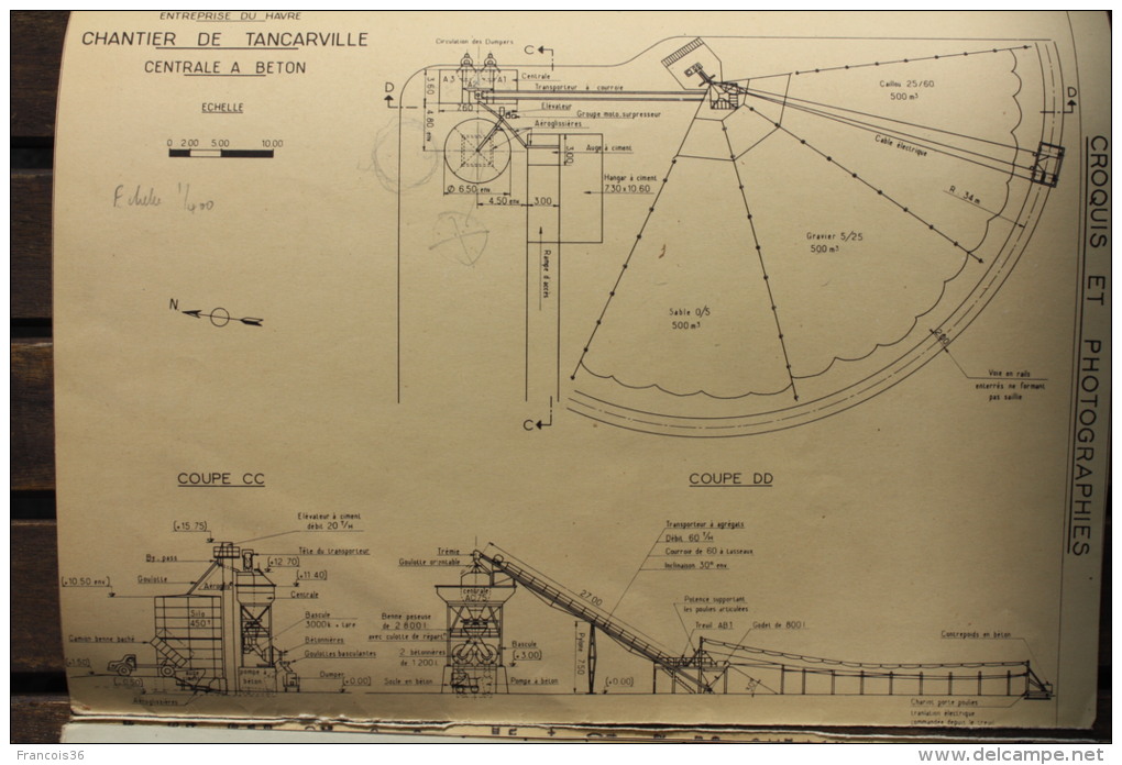 Fiche Technique CITRA D'une Installation De Fabrication De Béton - Chantier Du Pont De Tancarville 1956 - Autres Plans