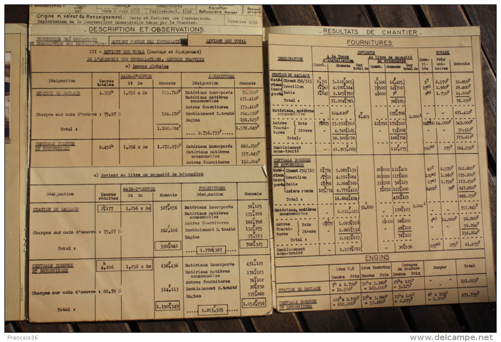 Fiche Technique CITRA D'une Installation De Fabrication De Béton - Chantier Du Pont De Tancarville 1956 - Autres Plans