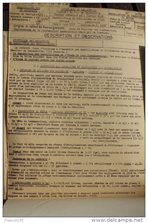 Fiche technique CITRA d'une installation de fabrication de béton - Chantier du Pont de Tancarville 1956