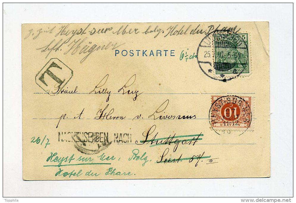 1901 Dt. Reich / Belgien Ansichtskarte Mit Nachporto 10 C Heyst Sur Mer - Briefe U. Dokumente