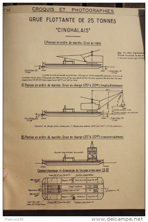 Fiche Technique CITRA 6 Photos Et Plan GRUE FLOTTANTE CINGHALAIS - Chantier Mers El Kebir 1957 Algérie Poste De Commande - Machines