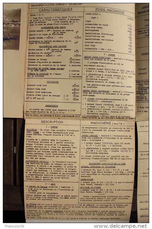 Fiche technique CITRA 6 photos et plan GRUE FLOTTANTE CINGHALAIS - Chantier Mers el Kebir 1957 Algérie Poste de commande