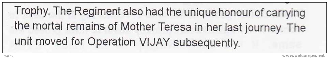 Mother Teresa Last Journey Mortal Remains By The Regiment, Army Cover 2006, 133 Field Regiment Tiger Artillery Brigade, - Madre Teresa