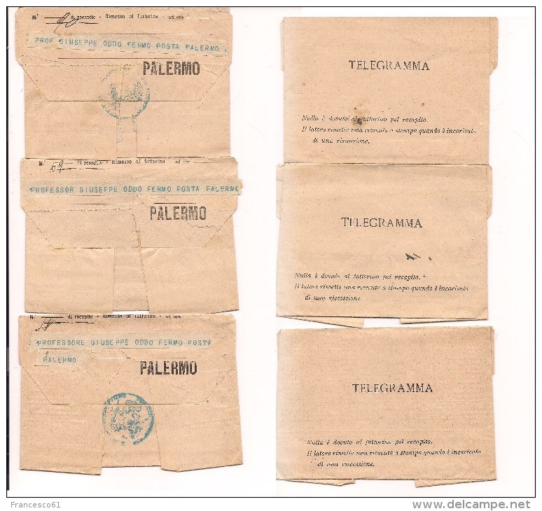 $3-3653 PALERMO 1905 3 TELEGRAMMI IN FERMO POSTA. - Marcophilie (Avions)