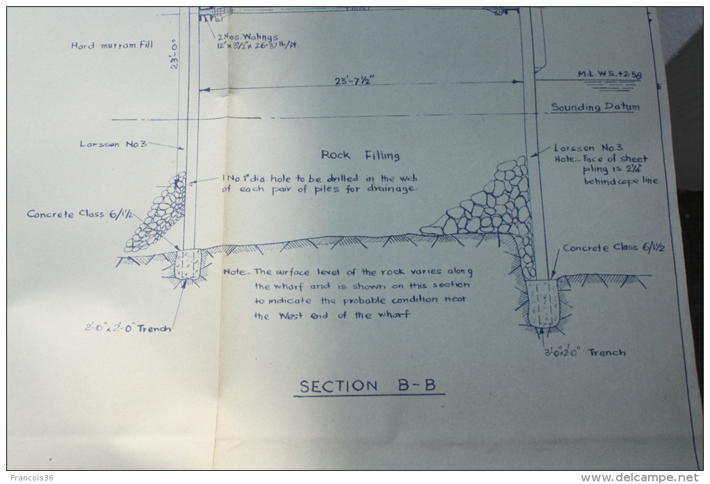 5 PLANS of Frigate wharf of BOMBAY in 1956  Naval Dockyard - Mumbai plan du Port - CITRA Cofferdam