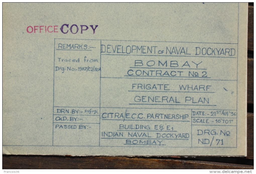 5 PLANS of Frigate wharf of BOMBAY in 1956  Naval Dockyard - Mumbai plan du Port - CITRA Cofferdam