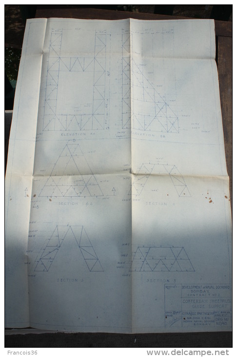 5 PLANS of Frigate wharf of BOMBAY in 1956  Naval Dockyard - Mumbai plan du Port - CITRA Cofferdam