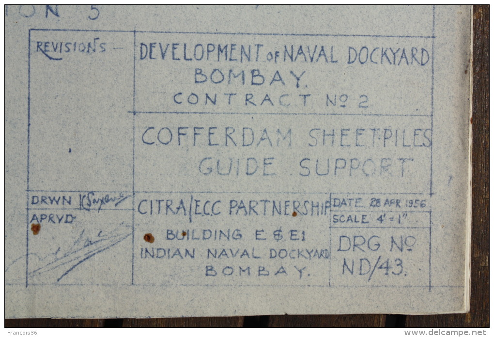 5 PLANS of Frigate wharf of BOMBAY in 1956  Naval Dockyard - Mumbai plan du Port - CITRA Cofferdam