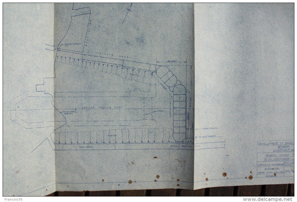 5 PLANS of Frigate wharf of BOMBAY in 1956  Naval Dockyard - Mumbai plan du Port - CITRA Cofferdam