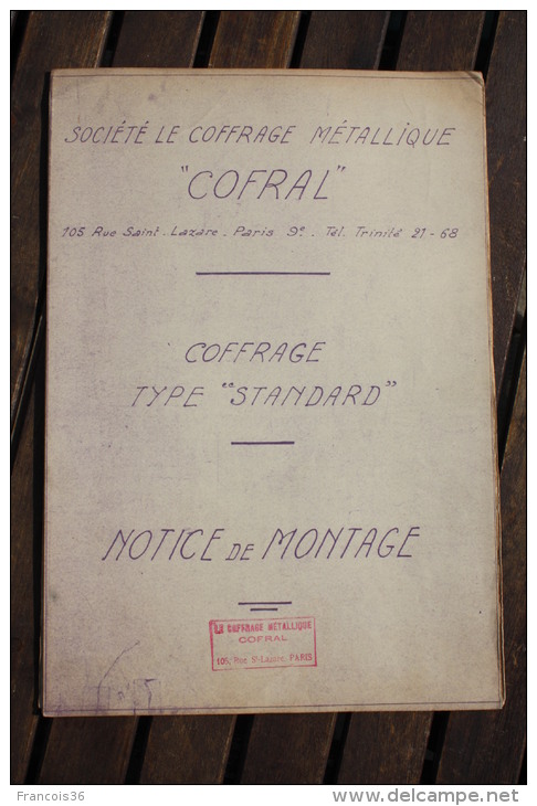 Plan Notice De Montage : Coffrage Type Standart - Société COFRAL - 1956 - Voir Les Scans - Autres Plans