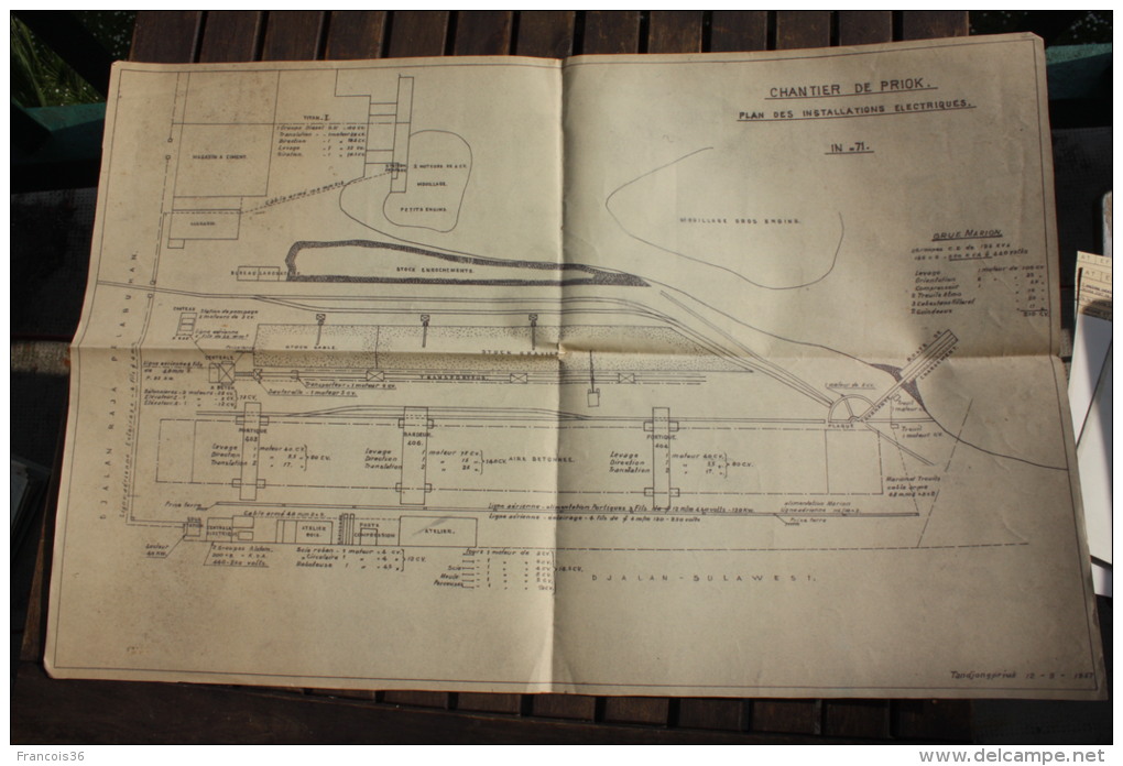 Plan Du Chantier De PRIOK Jakarta Indonésie  Plan Des Installations électriques De 1957 - Andere Pläne