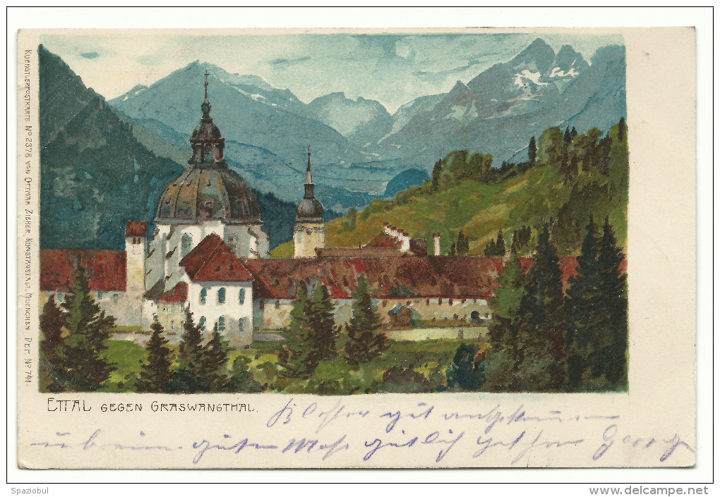 1900, Zeno Diemer,  " Ettal Gegen Graswanghtal" Viaggiata. - Diemer, Zeno