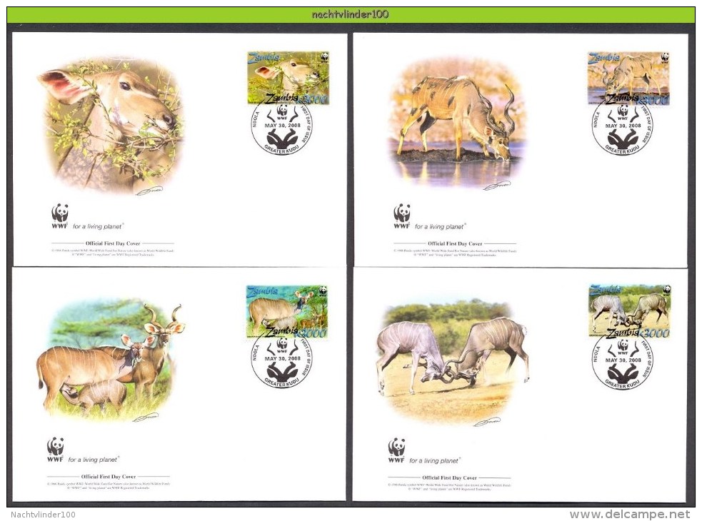 Nbj419fb WWF FAUNA ZOOGDIEREN HERTEN KOEDOE GREATER KUDU MAMMALS WILDLIFE ZAMBIA 2008 FDC's - FDC