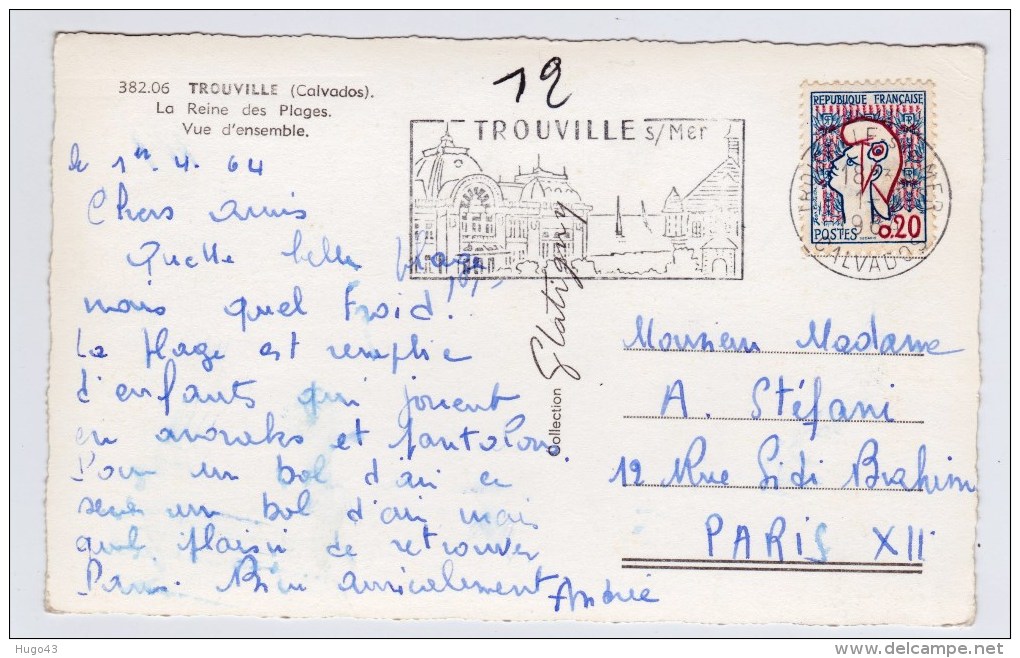 (RECTO / VERSO) TROUVILLE EN 1964 - VUE D' ENSEMBLE - BELLE FLAMME - FORMAT CPA - Trouville