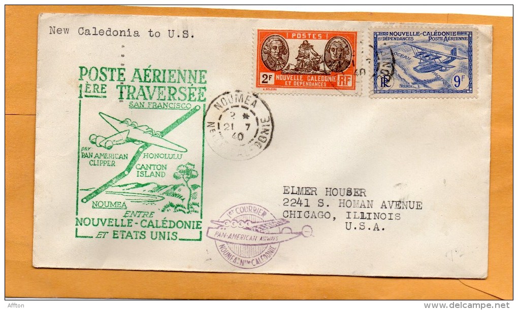 New Caledonia 1940 Air Mail Cover Mailed To USA - Cartas & Documentos
