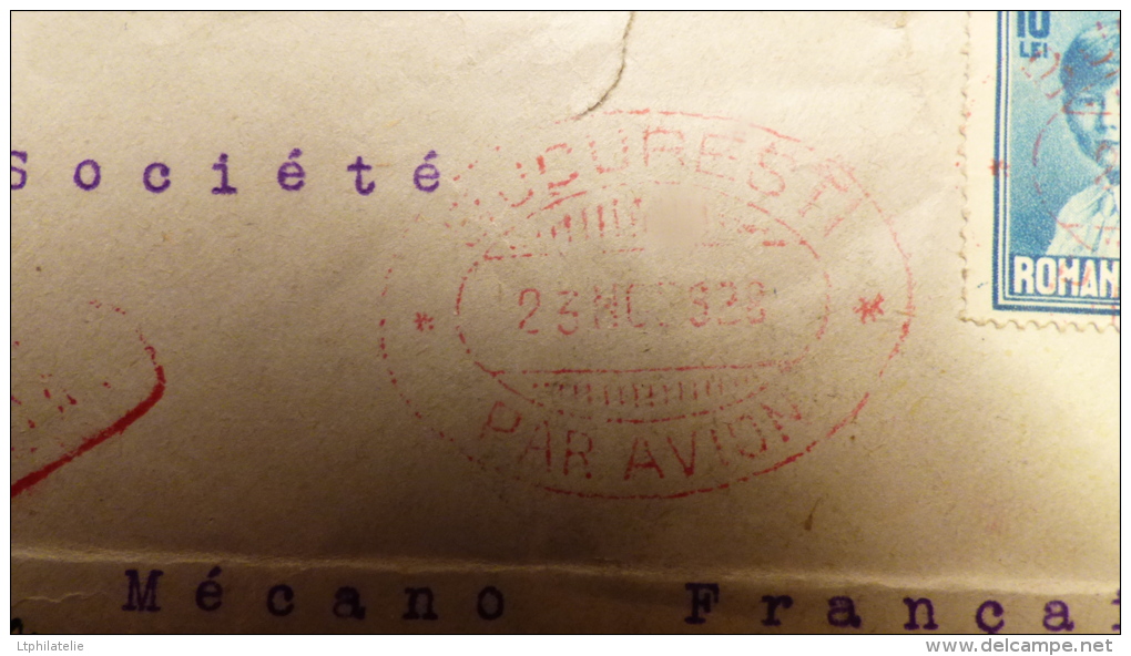 LETTRE    SC (x scans)   ROUMANIE  ROMANA     HIRSCH INGENIEUR   BUCAREST PAR AVION   1928   + 2 TIMBRES PA AU DOS