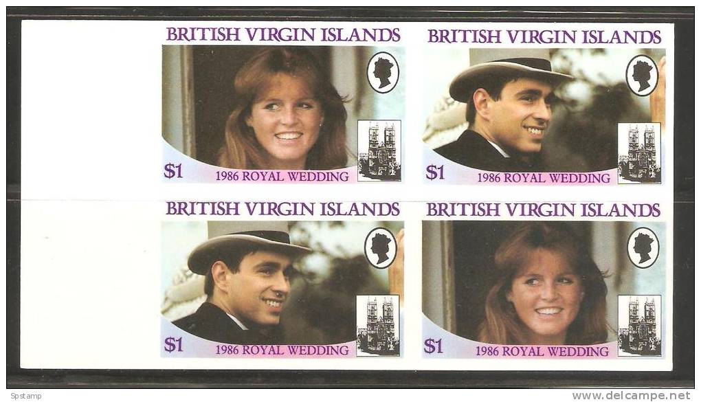 British Virgin Islands 1986 Andrew Royal Wedding $ 1 Pair - Imperforate Setenant Block 4 MNH - Iles Vièrges Britanniques