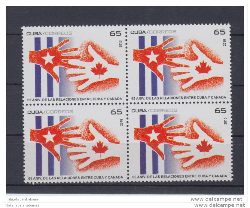 2010.40 CUBA 2010 MNH. 65 ANIV DE LAS RELACIONES CUBA- CANADA. BLOQUE DE 4. - Ongebruikt