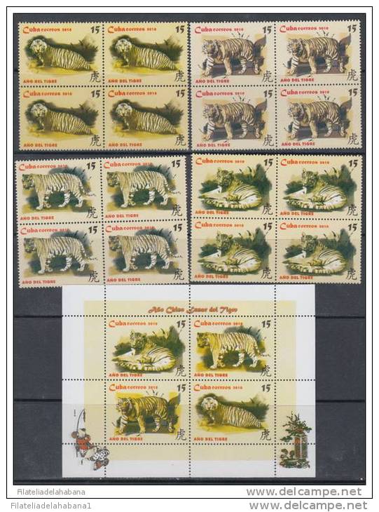 2010.58 CUBA 2010 MNH. AÑO DEL TIGRE. CHINA. BLOQUE DE 4 + 1 FORMATO. CHINA MOON YEAR - Ongebruikt