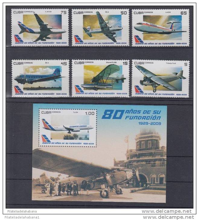 2010.81 CUBA MNH 2010 COMPLETE SET AVION AIRPLANE BLOCK 4. EXPO SHANGHAI CHINA. PHILATELIC EXPO. - Unused Stamps