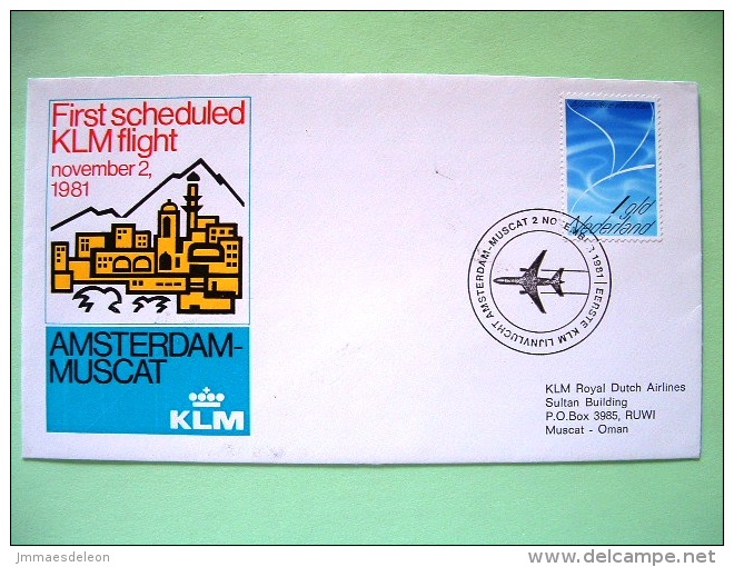 Netherlands 1981 First Flight Cover KLM Amsterdam - Muscat, Oman - Plane - Lettres & Documents