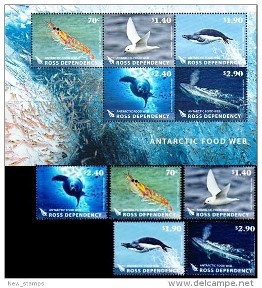 Ross Dependency 2013 Antarctic Food Web Bird Whale Seal Penguins SS+5v MNH - Vita Acquatica