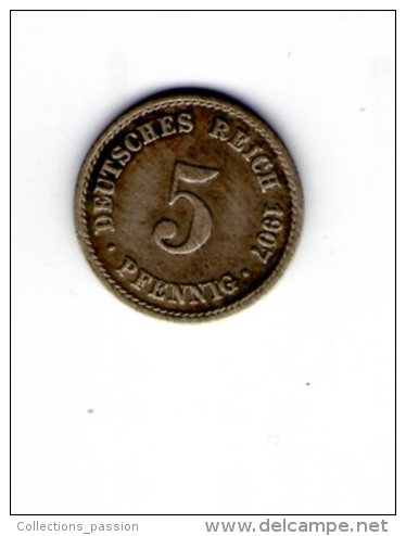 Monnaie , Allemagne ,  5 Pfennig , 1907 , 2 Scans - 5 Pfennig