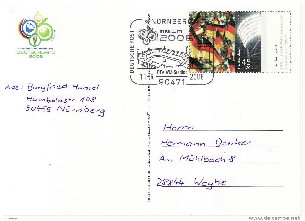 GERMANY 2006 FOOTBALL WORLD CUP GERMANY POSTCARD WITH POSTMARK  /  R 20 / - 2006 – Germany