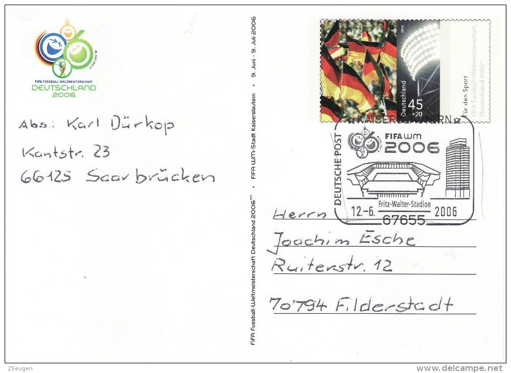 GERMANY 2006 FOOTBALL WORLD CUP GERMANY POSTCARD WITH POSTMARK  /  R 32 / - 2006 – Germany