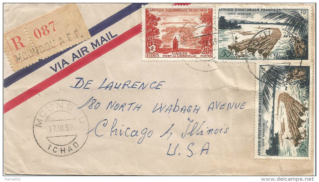 Tchad AEF 1959 Moundou Wood Timber Tree Floating Registered Cover - Brieven En Documenten