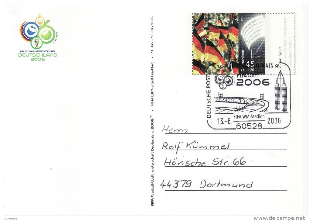 GERMANY 2006 FOOTBALL WORLD CUP GERMANY POSTCARD WITH POSTMARK  /  R 36 / - 2006 – Germany